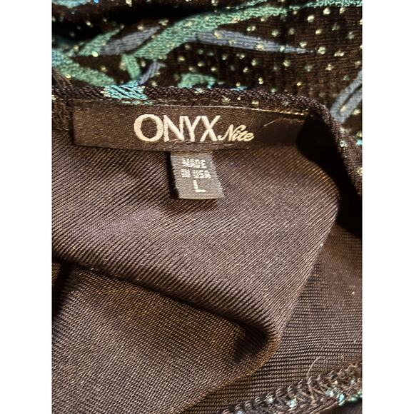 Onyx Nite 2-Piece Jacket & Top Black Blue Turquoise Silver Shimmer Set Sz L EUC - Picture 9 of 9